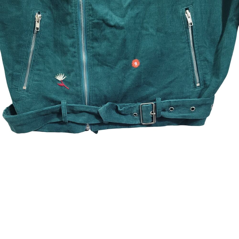 English Factory Green Corduroy with Embroidered Flowers Jacket Size L 11523-0481 - Picture 3 of 9